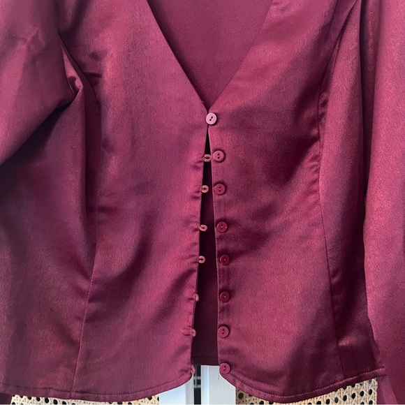 Boutique Blouse - Burgundy Silk Button Up - Picture 7 of 7